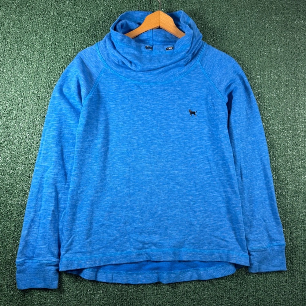 The Black Dog Sweatshirt Women XS Blue Good Funnel Neck Raglan Pullover Logo